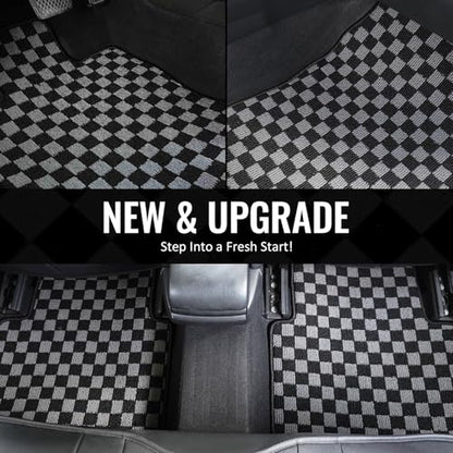 IKON MOTORSPORTS Loop Pile Tufted Car Floor Mats, Compatible with 2006-2011 Honda Civic All Models, Checkered Grey Black Plaid, All Weather Anti-Slip 3PCS Set Car Protector Carpets
