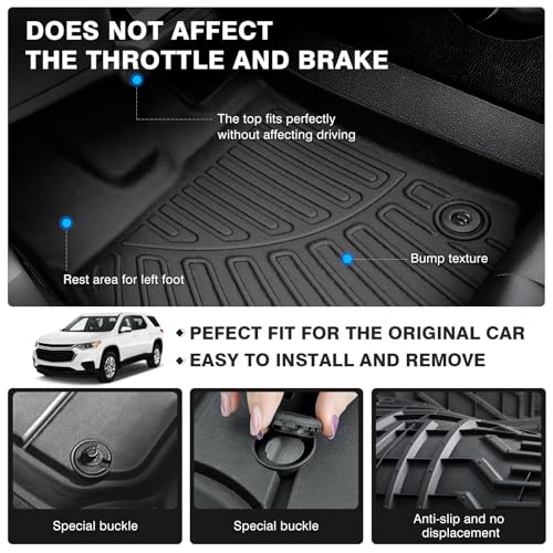 Floor Mats for 2018-2024 2025 Chevy Chevrolet Traverse 7 Seater Accessories All Weather Floor Liner 3D TPE Floor Mat Heavy-Duty Floor Liners((Only for with 2nd Row Bucket Seat) - size: 2)Chevrolet Traverse 7 Seat｜18-25｜1st to 3rd Row
