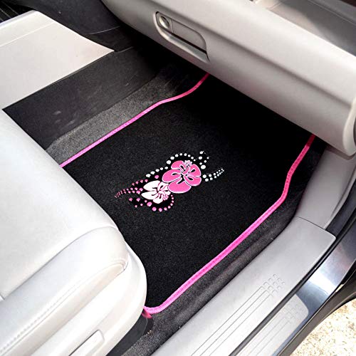 BDK 4-Piece Design Carpet Floor Mat Set - (Hawaiian Flower Pink) (Licensed Products, Secure Backing) - color: Hawaiian Flower Pink