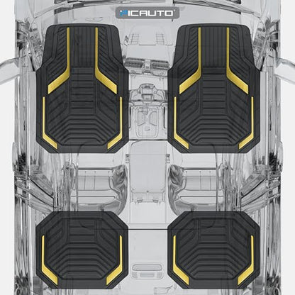 PIC AUTO Heavy Duty Rubber Floor Mats, Yellow Aluminum Film Car Mats Set, Front and Rear Car Mats with Anti-Slip Backing, All Weather Protection, Trim-to-Fit for Automotive SUV, Sedan, Van - color: Yellow