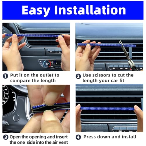 NBTEPEM Bling Car Air Conditioner Decoration Strip for Vent Outlet, 10 PCS Universal Rhinestone Car Vent Outlet Trim Decorations, Bling Interior Accessories for Women and Girls (Blue) - color: Blue