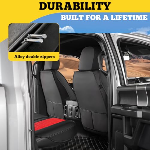 LINGVIDO Car Seat Covers Full Set (5 Seats) - Premium Perforated Nappa Leather, Waterproof Shield, Omni-Adapt Fit SUVs Sedans, Ultimate Family & Pet Protection - color: Black & Red, size: Full Set (5 Seats)