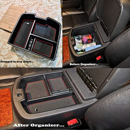 Center Console Organizer Tray Compatible with GMC Sierra 1500 Chevy Silverado Suburban 2500 Avalanche 07-13 Accessory 07-14 Sierra 2500 3500 Yukon Silverado 2500 3500 Suburban 1500 Tahoe, Red - color: Red