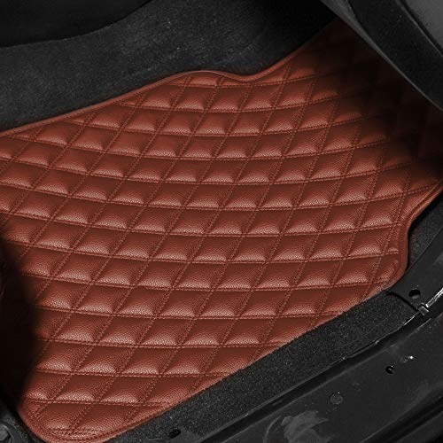 FH Group Luxury Universal Car Floor Mats - Brown PU Leather Diamond Design - Universal Fit Heavy Duty Non-Slip Mats for Sedan, SUV, Truck - color: Brown