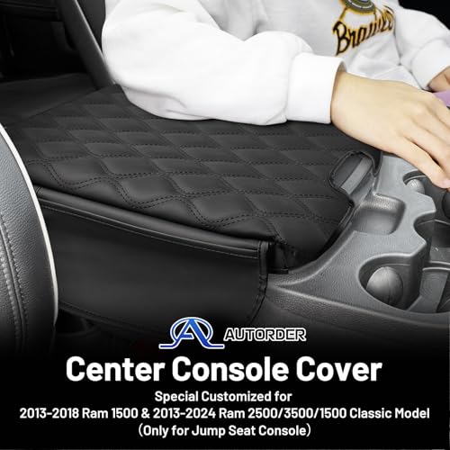 Autorder Center Console Cover for 2013-2018 Ram 1500&2013-2024 Dodge Ram 2500/3500/1500 Classic Model Accessories Armrest Cover Storage Bag Anti-Scratch Middle Console Pad Leather(Jump Seat Only) - size: 2013-2018 Dodge Ram 1500