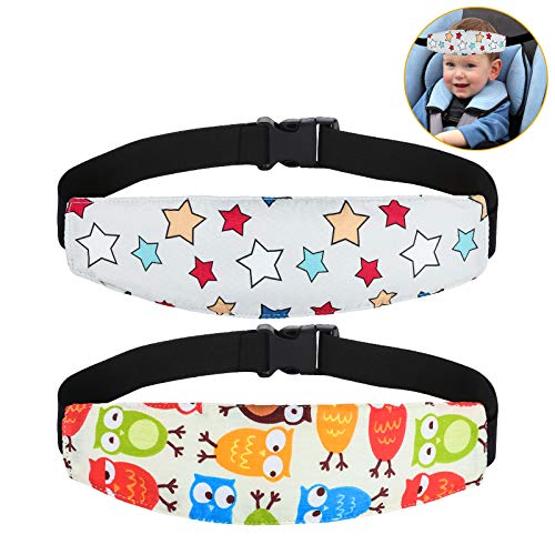 Baby Carseat Head Support,Car seat Straps Pillow Support Ban,Stroller Neck Relief Strap Headrest,Slumber Sling Sleep Positioner for Toddler Infants Child Children Kids(White Stars + Birds) - color: White