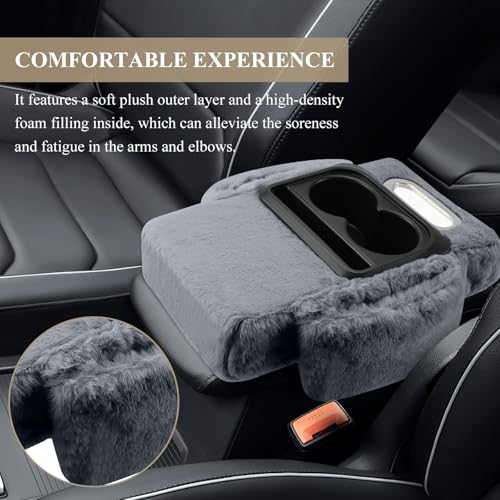 wuyaoyao Car Center Console Armrest Pillow, 13.78"×7.87"×2.76" Soft Plush Arm Rest Cover for Cars, 5-in-1 Warm Fluffy Auto Armrest Cushion Pad w/Pocket, Tissue Box, Cup Holder (Gray) - color: Gray