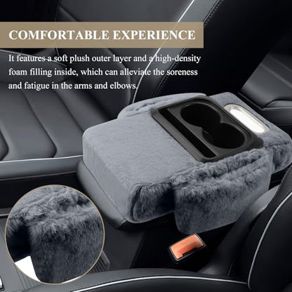 wuyaoyao Car Center Console Armrest Pillow, 13.78"×7.87"×2.76" Soft Plush Arm Rest Cover for Cars, 5-in-1 Warm Fluffy Auto Armrest Cushion Pad w/Pocket, Tissue Box, Cup Holder (Gray) - color: Gray