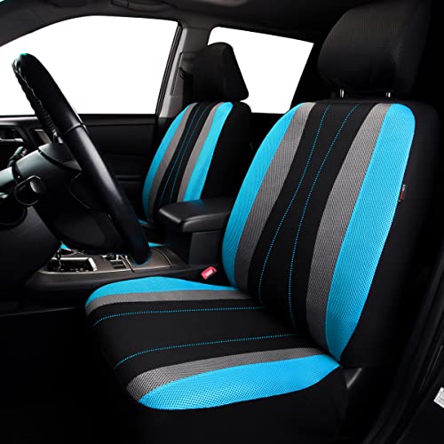 Flying Banner car seat Covers Full Set All Air Mesh Breathable Man Lady Airbag Compatible Rear Bench Split 40/60 50/50 60/40 Truck Pick Up (Full Set - Low Back, Black Gray Mint Blue) - color: Black Gray Mint Blue