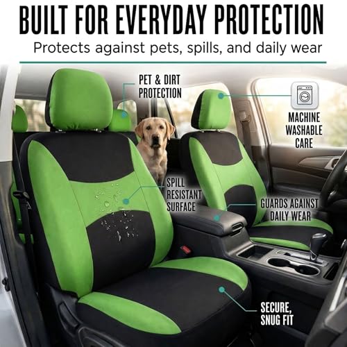 Automotive Seat Covers Green Universal Fit Combo Set with Steering Wheel Cover and Seat Belt Pad fits most Cars, SUVs, and Trucks (Airbag Compatible and Split Bench) FH Group FB030GREEN-COMBO - color: Green