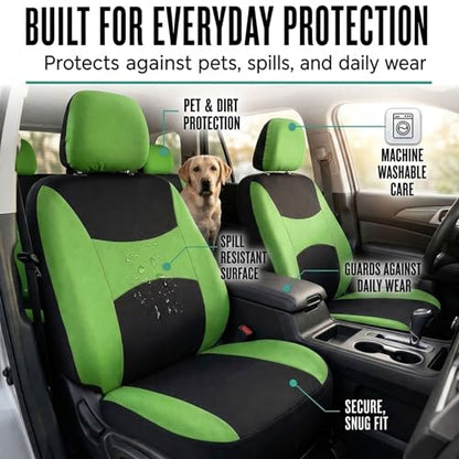 Automotive Seat Covers Green Universal Fit Combo Set with Steering Wheel Cover and Seat Belt Pad fits most Cars, SUVs, and Trucks (Airbag Compatible and Split Bench) FH Group FB030GREEN-COMBO - color: Green