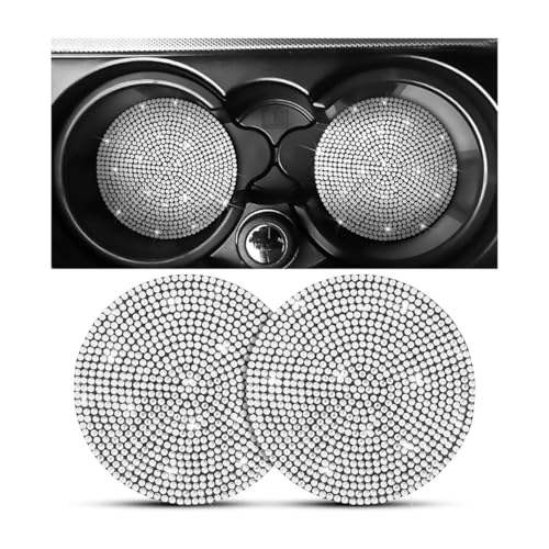 Bling Car Cup Holder Coaster, 2 Pack Crystal Rhinestone Anti-Slip Insert Coasters, Universal 2.75 Inch Fashion Automotive Cup Mat, Car Interior Accessories Decor Gifts for Women (White) - color: White, size: 2PCS
