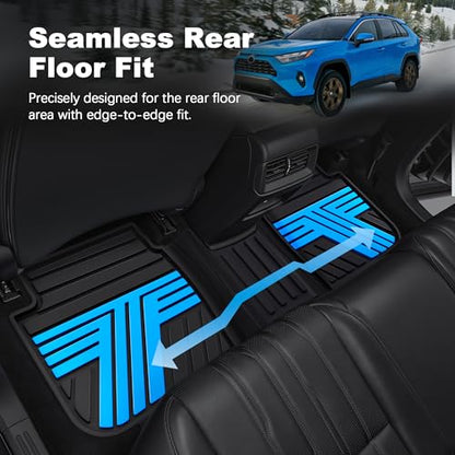 All Weather Floor Mats Custom Fit for Toyota RAV4 2019-2025 Waterproof Heavy Duty Anti-Slip Car Mats, 1st & 2nd Row Black & Blue - color: Black & Blue