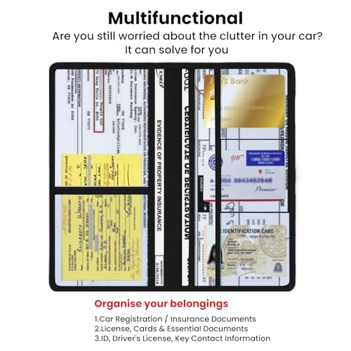 Car Registration & Insurance Card Holder Leather Auto Glove Box Organizer Document Wallet with Magnetic Shut - color: Black-Upgraded