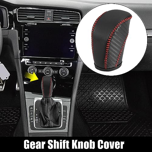 X AUTOHAUX Car Faux Leather Gear Shift Knob Cover for Volkswagen Jetta Tiguan 2011-2019 Passat Beetle 2012-2019 Atlas 2018-2019 CC 2013-2017 Red Line - color: Red