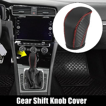 X AUTOHAUX Car Faux Leather Gear Shift Knob Cover for Volkswagen Jetta Tiguan 2011-2019 Passat Beetle 2012-2019 Atlas 2018-2019 CC 2013-2017 Red Line - color: Red