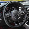 Heavy Duty Pure Cowhide Steering Wheel Cover, Black Genuine Leather Steering Wheel Cover Men Women Universal 14.5 to 15 Inch - color: BLACK-1