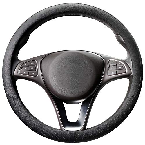 Breathable Car Steering Wheel Cover 15 inch Auto Universal Leather Wrap Non-Slip Steeringwheel Protector Automotive Interior Accessories, Black (Suit for 14 1/2-15 inch) - color: A-Black, size: M (14.5"-15")