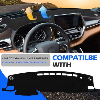 Dashboard Cover Dash Cover Mat Compatible with Toyota Highlander 2020 2021 2022 2023 2024 2025 (L, LE, XLE, XSE, Limited, Platinum) Accessories Cover No Glare Dash Cover Flannel Mat