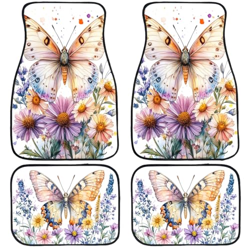 Butterfly Car Floor Mats Set of 4 Wildflower Watercolor Spring Garden Floral Automotive Foot Mats Rugs Carpet for Car Non-Slip Auto Car Accessories Universal Fit Car Accessories for Truck - color: Butterfly