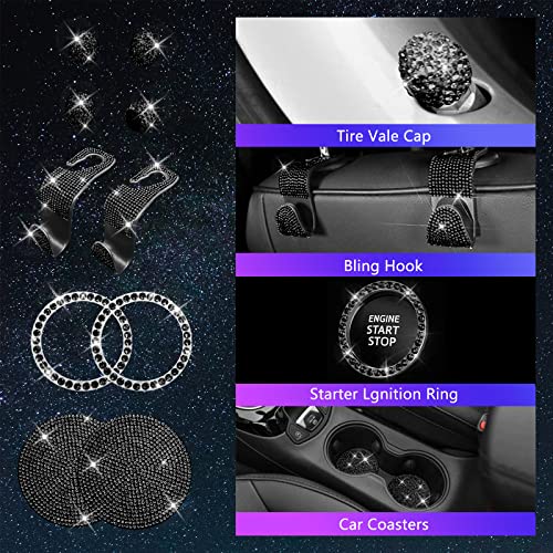 25PCS Bling Car Car Accessories Set,15 Inch Steering Wheel Cover,Shiny License Plate Frame,Center Console Cover and Rearview Mirror Set and Other Car Accessories(Black) - color: Black