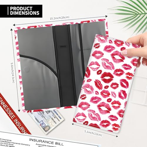 Leather Car Registration and Insurance Card Holder, Cute Car Accessories Vehicle Glove Box Car Organizer for Documents, Cards, License Luxury Red Lips - color: Luxury Red Lips