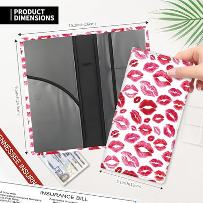 Leather Car Registration and Insurance Card Holder, Cute Car Accessories Vehicle Glove Box Car Organizer for Documents, Cards, License Luxury Red Lips - color: Luxury Red Lips