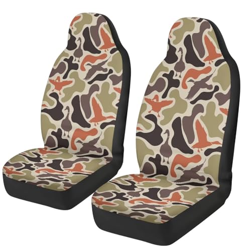 Duck Hunter Camo Car Seat Covers Set of 2 Automobile Front Seat Covers Elastic Polyester Protection Interior Accessories Easy Installation Suitable for Most Cars,SUV,Sedan - color: Duck Hunter Camo