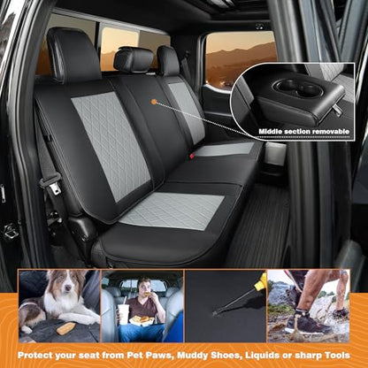 F150 Seat Covers Full Set, Faux Leather Truck Seat Covers Diamond Quilted Custom Fit for 2009-2026 F-150 SuperCrew & 2017-2026 F250 F350 F450 Crew Cab XL XLT Lariat King Ranch (Black & Gray) - color: Black & Gray, size: Front & Rear