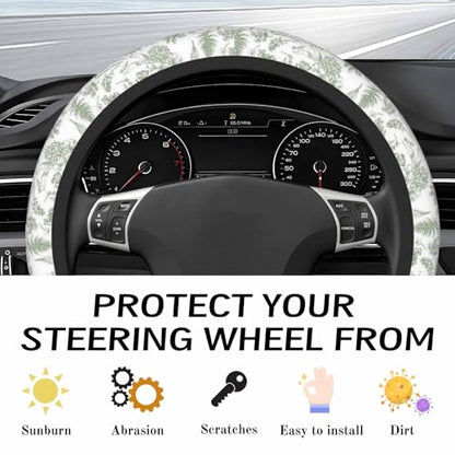 Steering Wheel Cover Accessories Neoprene Cover, Breathable Non-Slip Easy to Install Suitable for Women Men, 14.5-15.5 Inch for Car SUV Van Truck Universal - Green Plants - color: Green Plants