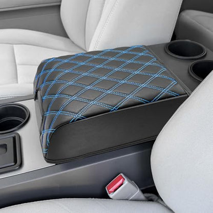 KBH Center Console Armrest Cover for 2004-2014 F150, 2007-2017 Ford Expedition, 2006-2008 Lincoln Mark LT, PU Leather Trim, Anti-Scratch, Black-Blue Stitch (Fits Bucket Seat Console Only) - size: Bucket Seat, 04-14 F150, Blue Stitch