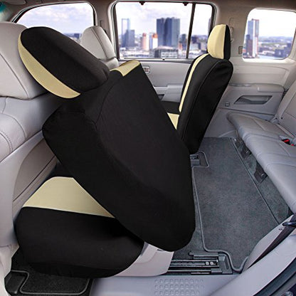 FH Group Full Cover Rear Bench Car Seat Cover – Universal Fit, Split Bench Design with Zipper, Compatible with 60/40 & 40/60 Split Seats, SUV & Van – Beige - color: Beige, style: Rear Set