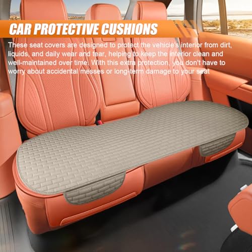 Car Rear Seat Cover, Breathable Linen Automotive Seats Cushion, Anti-Slip Vehicle Seat Pad with Storage Pocket, Universal Auto Seats Protection Mat (Beige) - color: Beige