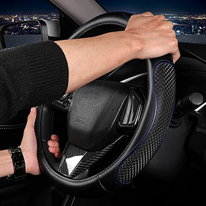 Leather Car Steering Wheel Cover 15 inch Universal Fit Microfiber Steering Wheel Cover Anti-Slip, Soft, Breathable, Full Surround Car Wheel Cover - color: Blue