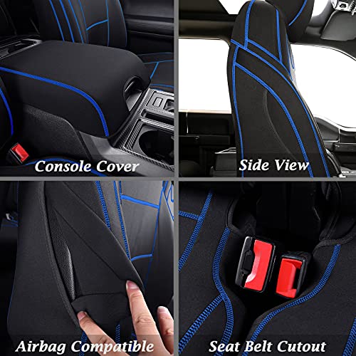 Coverado Car Seat Cover Full Set with Waterproof Neoprene, F150 Seat Covers for Trucks, Seat Protector Compatible with 2015-2025 Ford F150 Crew Cab & 2017-2025 F250 F350 F450, Black & Blue - color: Blue
