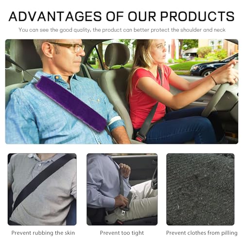 2 Pack Car Seatbelt Covers Shoulder Pad, Soft Faux Sheepskin Seat Belt Shoulder Cover for a Comfortable Driving, Seat Belt Shoulder Strap Covers Helps Protect Your Neck and Shoulder (Purple) - color: Purple