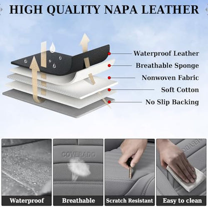 Coverado Seat Covers, Car Seat Covers Front Seats, Automotive Seat Covers, Waterproof Nappa Leather Car Seat Cover, Car Seat Cushion, Gray Seat Covers Carseat Cover Universal Fit for Most Cars - color: Gray-A, size: Front