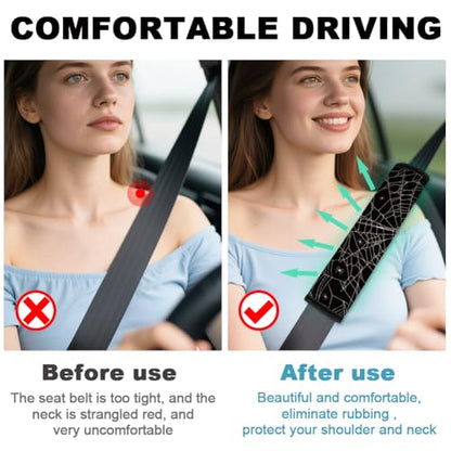 2Pcs Soft Auto Seat Belt Cover Pad Cobweb Spiderweb Halloween White Car Seatbelt Shoulder Cushion for Comfortable Driving, Compatible with All Cars' Seatbelt and Backpack Straps - color: Cobweb