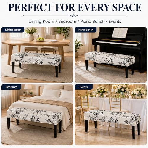 FUANGUI Floral Bench Cover,Stretch Dining Bench Cover for bedrooms, Living Rooms, Kitchens, Protector Chair Bench Piano Bench Seat Covers Stool Slipcover Removable, Washable - 01 - color: 01