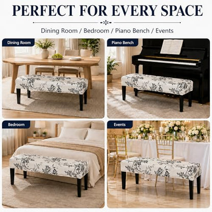 FUANGUI Floral Bench Cover,Stretch Dining Bench Cover for bedrooms, Living Rooms, Kitchens, Protector Chair Bench Piano Bench Seat Covers Stool Slipcover Removable, Washable - 01 - color: 01