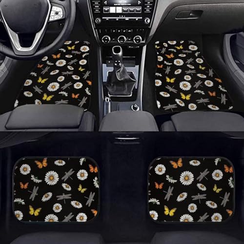 Dragonfly Daisy Butterfly Automotive Floor Mats Front and Rear Car Mat Carpet Set 4 Pcs Fit for SUV,Vans,sedans,Trucks - color: Dragonfly Daisy Butterfly