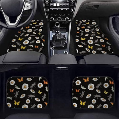Dragonfly Daisy Butterfly Automotive Floor Mats Front and Rear Car Mat Carpet Set 4 Pcs Fit for SUV,Vans,sedans,Trucks - color: Dragonfly Daisy Butterfly