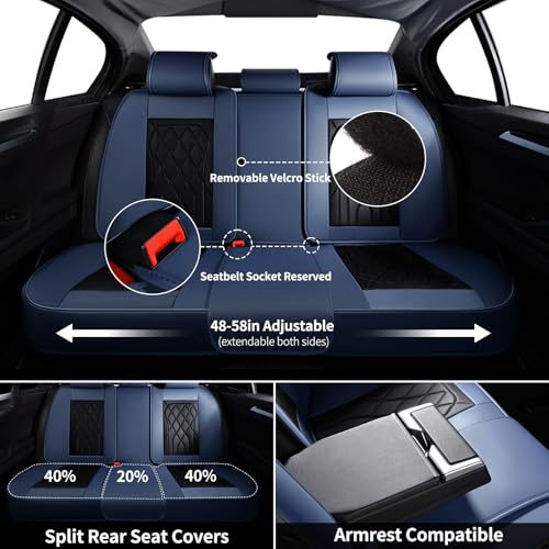 Universal Seat Covers for Cars Full Set, Automotive Seat Covers, Waterproof Leather Car Seat Protector Fit for Most Sedans SUV Pick-up Truck- Blue&Black