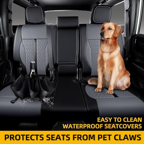 Custom Fit Seat Covers for 2025-2027 Toyota 4Runner (5-Seater), Waterproof Faux Leather Full Set, Full Coverage Protectors for SR5/TRD Off-Road/Sport/Limited/Trailhunter - Black+Grey
