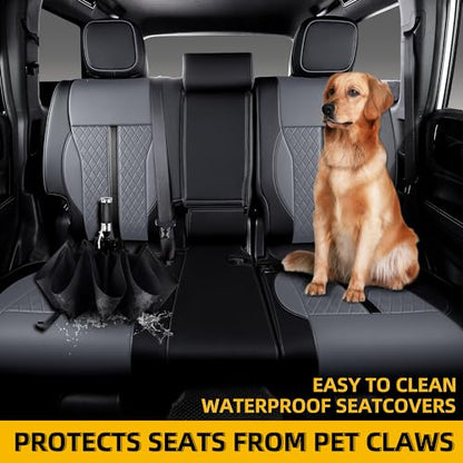 Custom Fit Seat Covers for 2025-2027 Toyota 4Runner (5-Seater), Waterproof Faux Leather Full Set, Full Coverage Protectors for SR5/TRD Off-Road/Sport/Limited/Trailhunter - Black+Grey