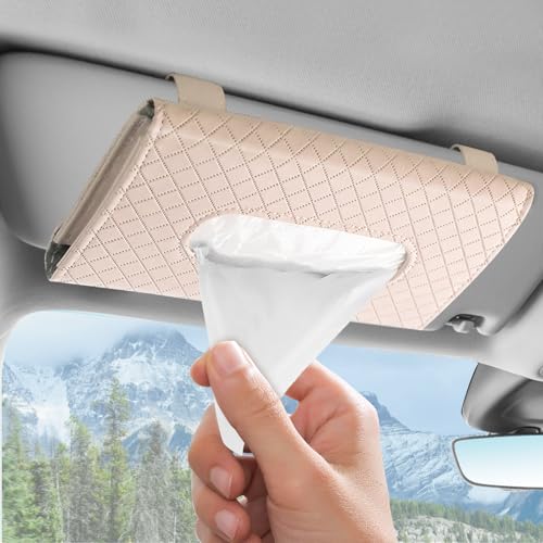 Wuyaoyao Car Tissue Holder, Auto Sun Visor Napkin Holder Mask Holder, Premium PU Leather Car Tissue Holder Visor Tissue Dispenser, Universal Sun Visor Tissue Box for Most Vehicle (Plaid-Beige) - color: Plaid-beige