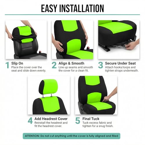 FH Group Car Seat Covers Full Set Cloth - Universal Fit Automotive Seat Covers, Low Back Front Seat Covers, Solid Back Seat Cover, Washable Car Seat Cover for SUV, Sedan and Van Green - color: Green, style: Seat Cover Full Set