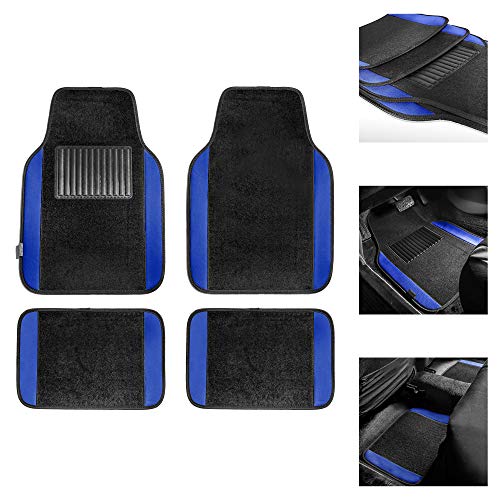 FH Group Light & Breezy Cloth Seat Full Car Seat Covers (Airbag & Split Ready) with Carpet Floor Mats- Universal Car, Truck, SUV, or Van (Blue/Black) FB030115 - color: Blue