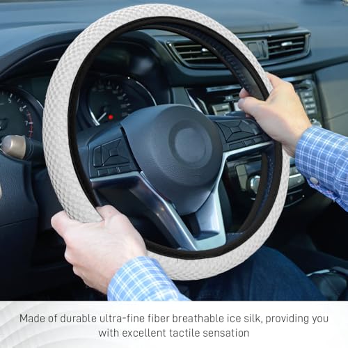 Elastic Stretch Steering Wheel Cover, Steering Wheel Protector, 15 Inch Anti-Slip Breathable Microfiber Ice Silk Protection, Easy Carry, Warm in Winter & Cool in Summer for Cars (White) - color: White