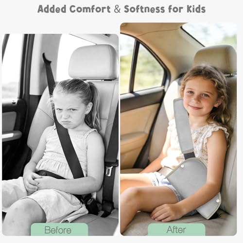 Kids Seat Belt Cover Pads, Universal Seat Belt Adjuster for Kids, HNHUAMING Kid's Shoulder & Belly Protective Padding for Travel, Soft Breathable Car Seat Straps Pads for Children, Gray - color: gray